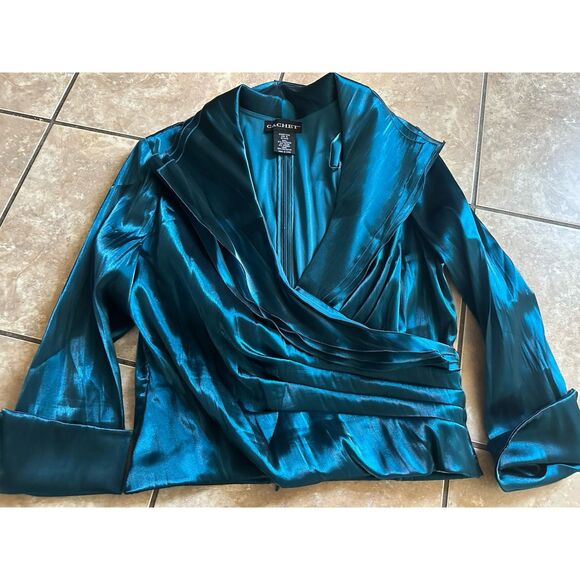 Cachet 16 Satin Structured Blouse Top Teal - Picture 1 of 7